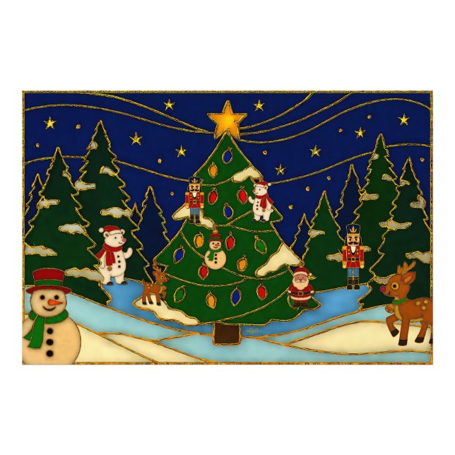 Cloisonne Konst Whimsical Skog Klassisk Jul  Fototryck (Framsidan)