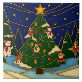 Cloisonne Konst Whimsical Skog Klassisk Jul  Kakelplatta