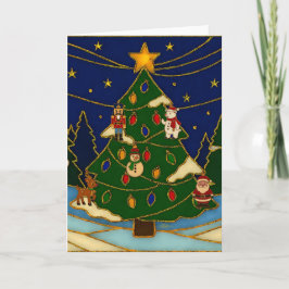 Cloisonne Konst Whimsical Skog Klassisk Jul  Kort