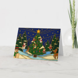 Cloisonne Konst Whimsical Skog Klassisk Jul  Kort