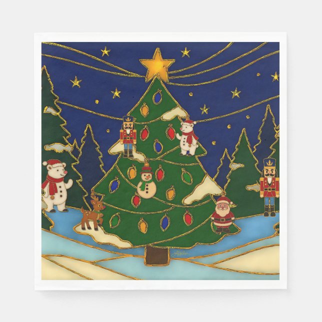 Cloisonne Konst Whimsical Skog Klassisk Jul  Pappersservett (Framsidan)