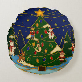 Cloisonne konst Whimsical Skog Klassisk Jul  Rund Kudde