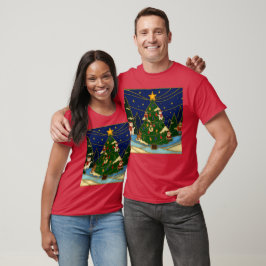Cloisonne Konst Whimsical Skog Klassisk Jul  T Shirt