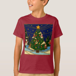 Cloisonne Konst Whimsical Skog Klassisk Jul  T Shirt