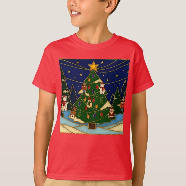 Cloisonne Konst Whimsical Skog Klassisk Jul  T Shirt (Framsida)