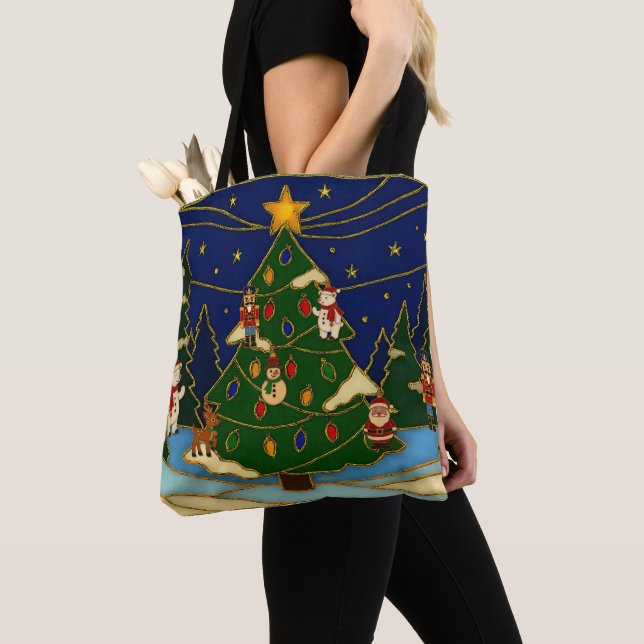 Cloisonne konst Whimsical Skog Klassisk Jul  Tygkasse (Närbild)