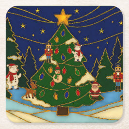 Cloisonne Konst Whimsical Skog Klassisk Jul  Underlägg Papper Kvadrat