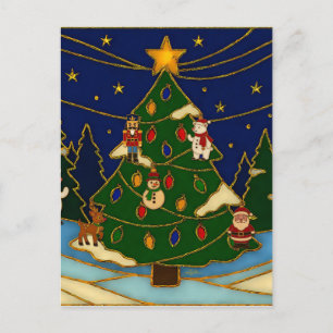 Cloisonne Konst Whimsical Skog Klassisk Jul Vykort