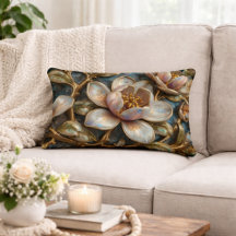 Cloisonné Magnolia Floral Blue Gold Quatrefoil
