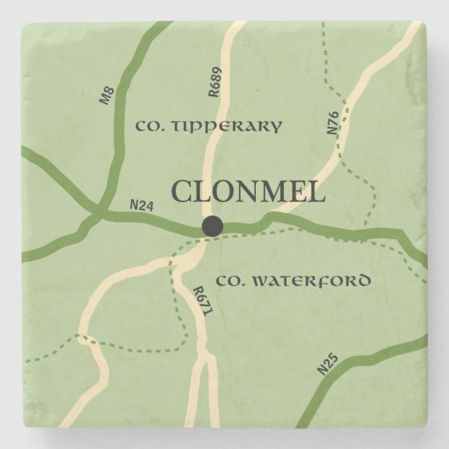 Clonmel County Tipperary Ireland Road Karta Underlägg Sten (Framsidan)
