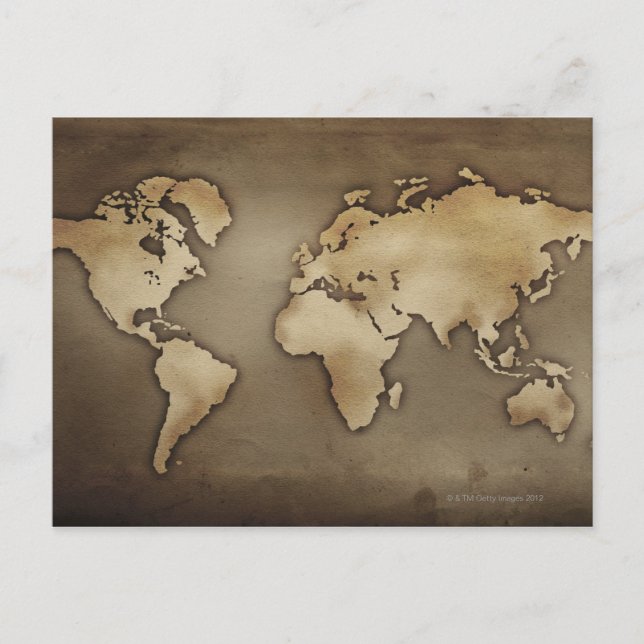Close up of antique world map 4 vykort (Framsida)