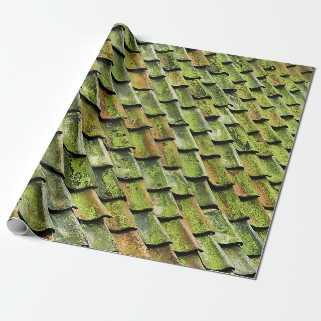 Close-up photo of green shingle roof presentpapper (Utrullad)