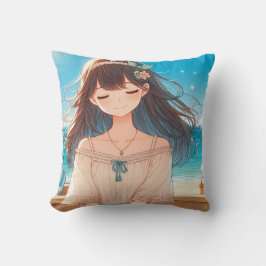 Closed Eyes Girl & Straw Hat Girl Kudde