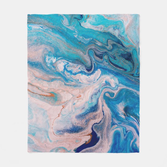 Closeup of mixed blue and white abstract marble te fleecefilt (Framsidan)