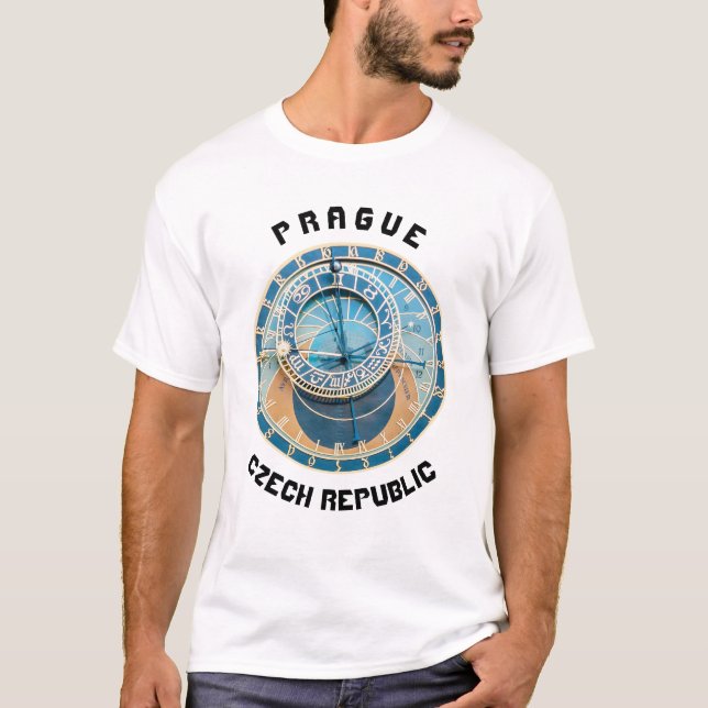 Closeup on Prag Astronomical Clock, Czech R. T Shirt (Framsida)
