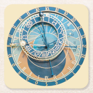Closeup on Prag Astronomical Clock, Czech R. Underlägg Papper Kvadrat