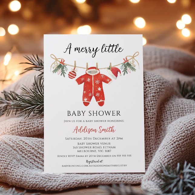 Clothes Red Merry Little Baby Shower Baby Shower  Inbjudningar (Christmas Baby Shower Invitation, Merry Little Baby Shower Theme Invitation Boy,
Christmas Themed)