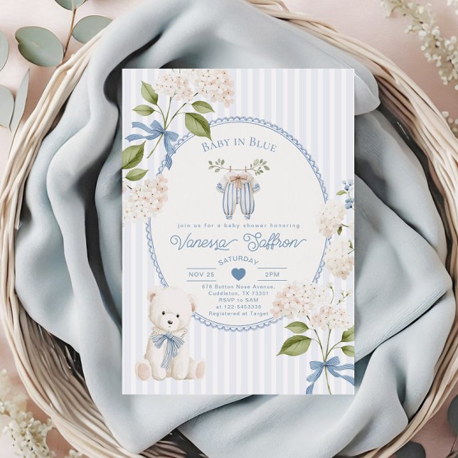 Clothesline Baby Boy Shower Coquette Baby in Blue Inbjudningar (Skapare uppladdad)