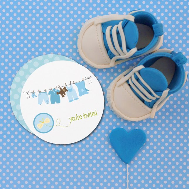 Clothesline Baby Shower-inbjudningar {Blue} Inbjudningar (Skapare uppladdad)