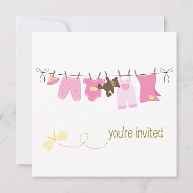 Clothesline Baby Shower-inbjudningar Inbjudningar (Framsida)
