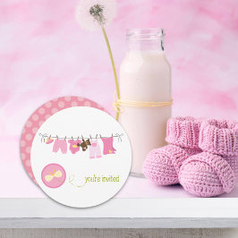 Clothesline Baby Shower-inbjudningar {Rosa} Inbjudningar
