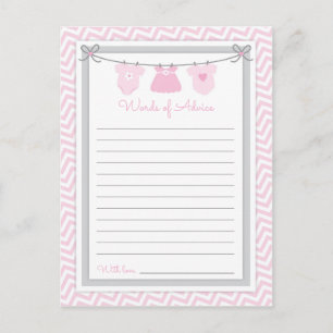 Clothesline Baby Shower Ord of Advice rosa-grått Vykort