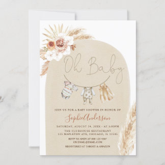 Clothesline Boho Pampas Grass Baby Shower Inbjudningar