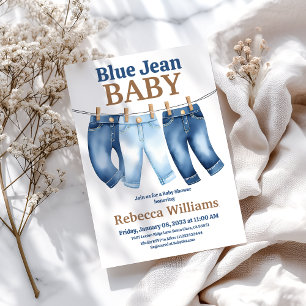 Clothesline Denim Boy Blue Jean Baby Shower Inbjudningar