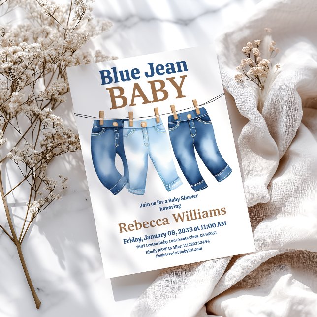 Clothesline Denim Boy Blue Jean Baby Shower Inbjudningar (Skapare uppladdad)
