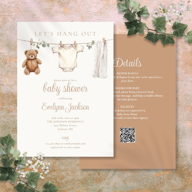 Clothesline Gender Neutral Baby Shower All In One Inbjudningar (Clothesline Gender Neutral Baby Shower All In One Invitation)