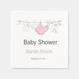 Clothesline Girl Cute Rosa Baby Shower Pappersservett