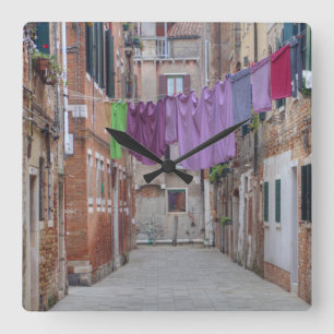 Clothesline in Venedig Italien Fyrkantig Klocka