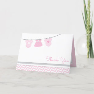 Clothesline Rosa Grått Girl Baby Shower Tack Kort
