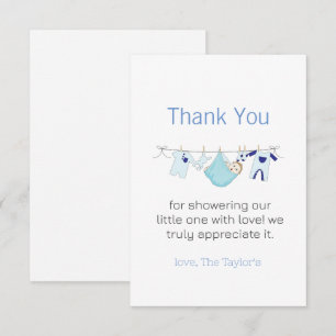 Clothesline Tvätt Boy Baby Shower Tack Kort