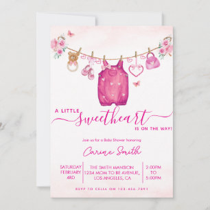 Clothesline valentins flicka Baby Shower Inbjudningar