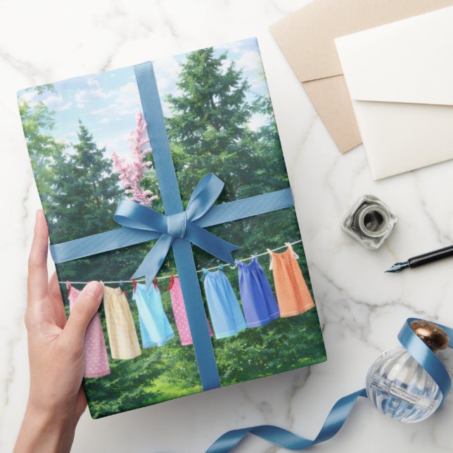 Clothesline Wrapping Paper | Nostalgic Laundry Presentpapper (Gifting)