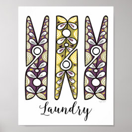 Clothespin Tvätt Room Wall Art Poster