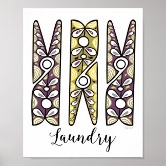 Clothespin Tvätt Room Wall Art Poster