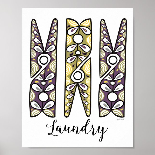 Clothespin Tvätt Room Wall Art Poster (Framsidan)
