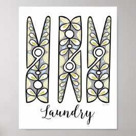 Clothespin Tvätt Room Wall Art Poster