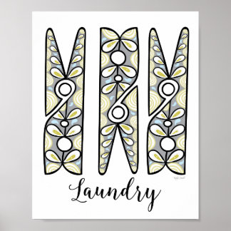 Clothespin Tvätt Room Wall Art Poster