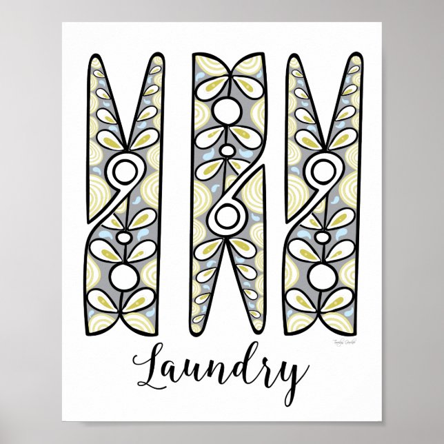 Clothespin Tvätt Room Wall Art Poster (Framsidan)