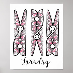 Clothespin Tvätt Room Wall Art Poster