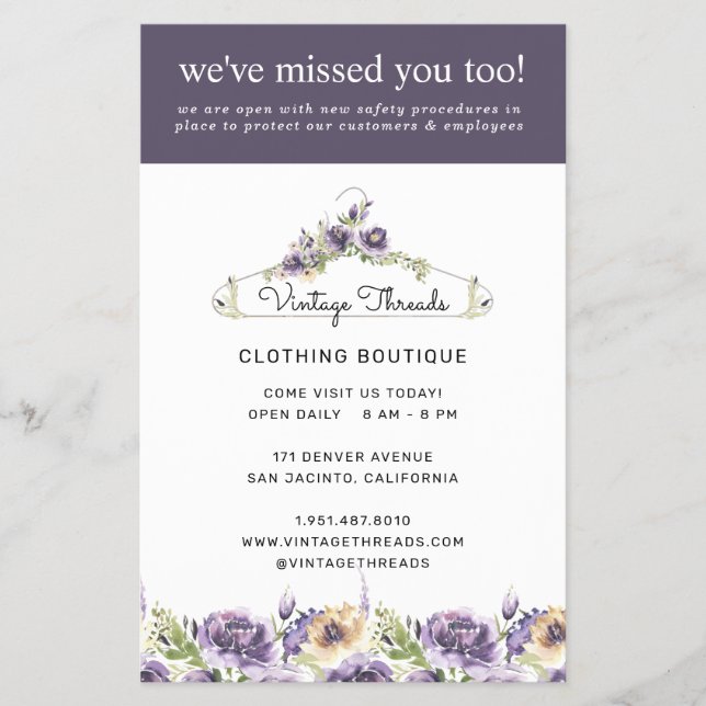 Clothing Boutique Grand Reöppning Covid Safety Flygblad (Framsidan)