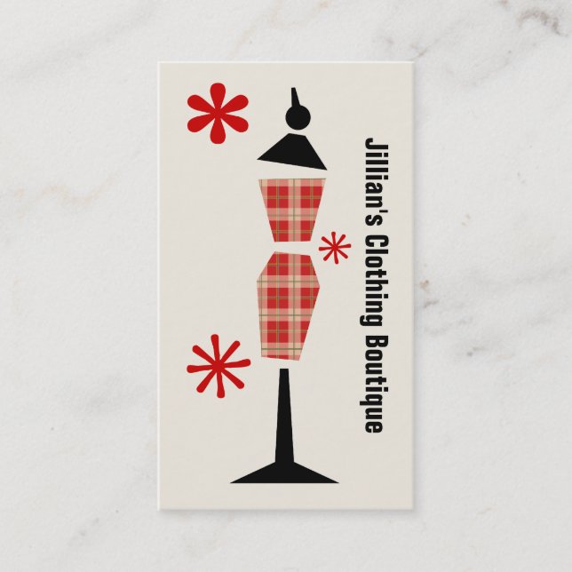 Clothing Store Boutique - Red Plaid Mannequin Visitkort (Framsida)