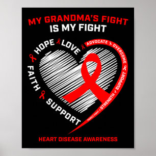 Clothing Support Grandma Red Heart Disease Awarene Poster