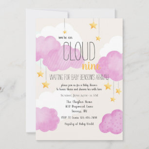 Cloud 9 Baby Shower-inbjudan på Rosa Inbjudningar