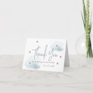 Cloud 9 Blue Clouds & Guld Stars Girl Baby Shower Tack Kort
