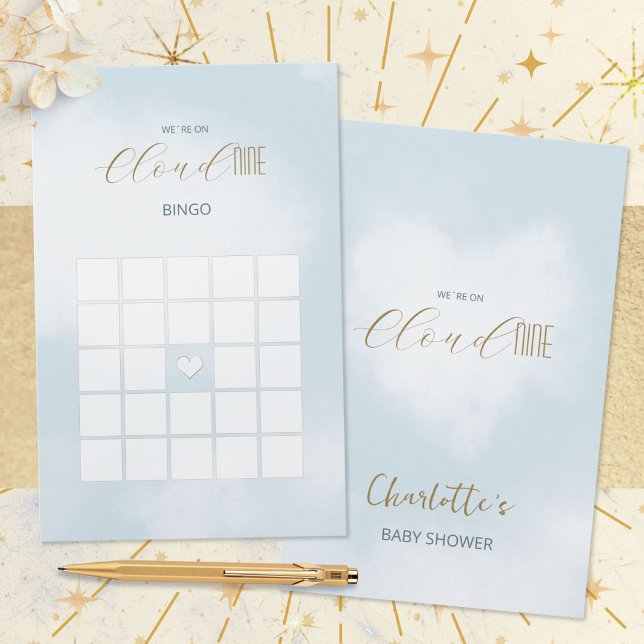 Cloud 9 Celestial Blå Baby Shower Bingo Spel (Cloud 9 Celestial Blue Baby Shower Bingo Game ©Susanne Sachers - Sunny Mind 🌞)