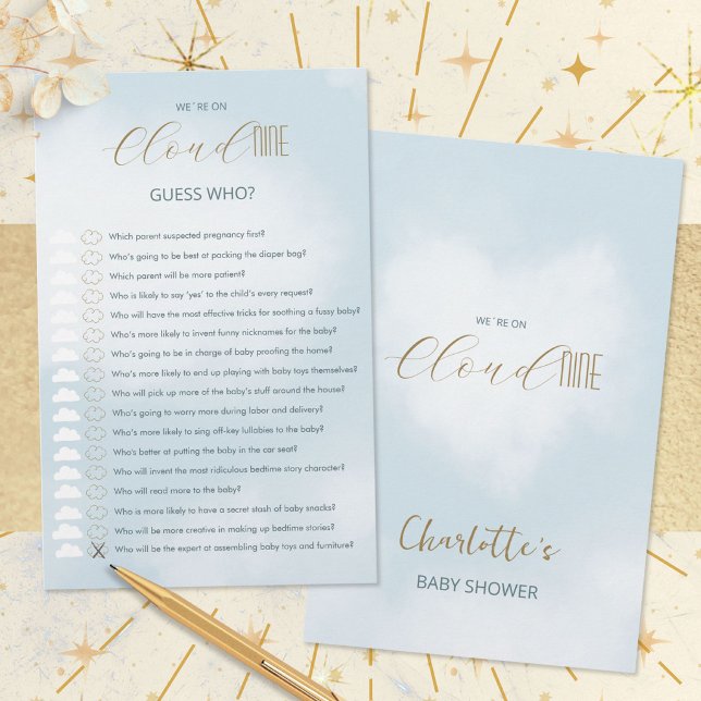 Cloud 9 Celestial Blå Baby Shower Gissa Vem spel (Cloud 9 Celestial Blue Baby Shower Guess Who Game ©Susanne Sachers - Sunny Mind 🌞)